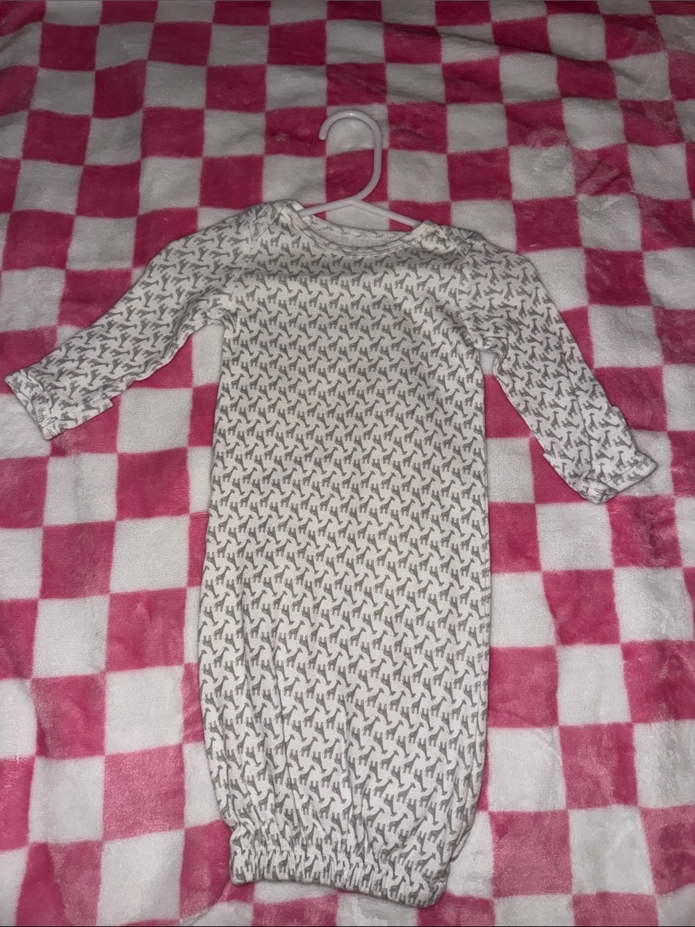 Ivory and Gray Giraffe Print Baby Nightgown